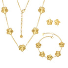 Clover Neckalce Bracelet Earring Set for Women 14K Gold Plated Stainless Steel Four Leaf Clover Jewelry Set