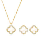 COBI Four Leaf Clover Necklace and Stud Earrings Jewelry Set White Black Green, 18k Gold Plated Clover Earrings Pendant Necklace, Clover Jewelry Set Gifts for Women