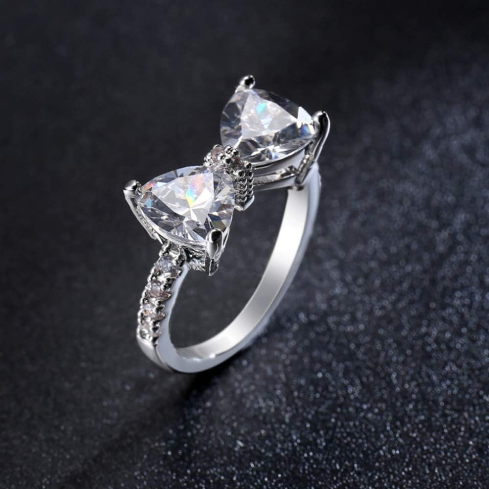 Fashion Bow Tie Ring Heart Cubic Zirconia Bowknot Anniversary Wedding Engagement Ring White Gold Plated CZ Eternity Rings for Women