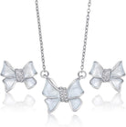 Silver Bow Earrings and Necklace Set for Women Elegant White Gold CZ Necklace & Stud Earrings Set with Clear Resin Drip, Dainty Matching Lovely Jewelry Gift for Her Mother (Birthday, Anniversary, Graduation, Christmas)