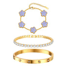 Womens Stackable Floral Gold Bracelets - 3Pcs 18K Gold Plated Bracelet,Stainless Steel Bangle Bracelets Non Tarnish, Gold Bracelet Set Trendy Jewelry,Christmas Valentines Birthday Gifts for Girlfriend