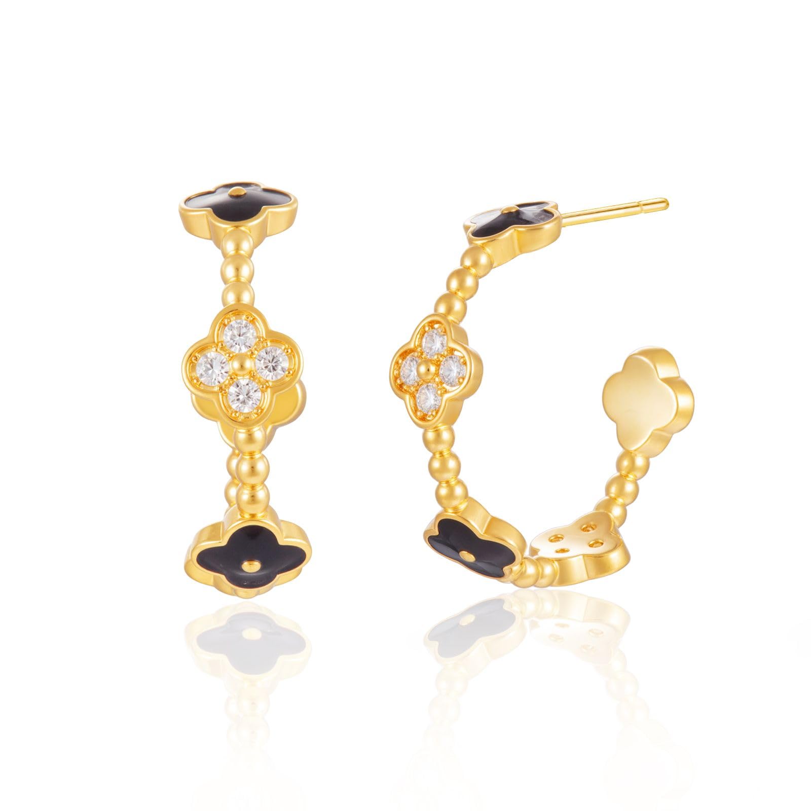 Aura & lrena Clover Earrings for Women, Vintage Pearl Earrings, Bridal Earrings, 18K Gold Plated with Mother of Pearl and AAA Zirconia, 925 Silver Hypoallergenic Posts, Gift for Wedding Anniversary