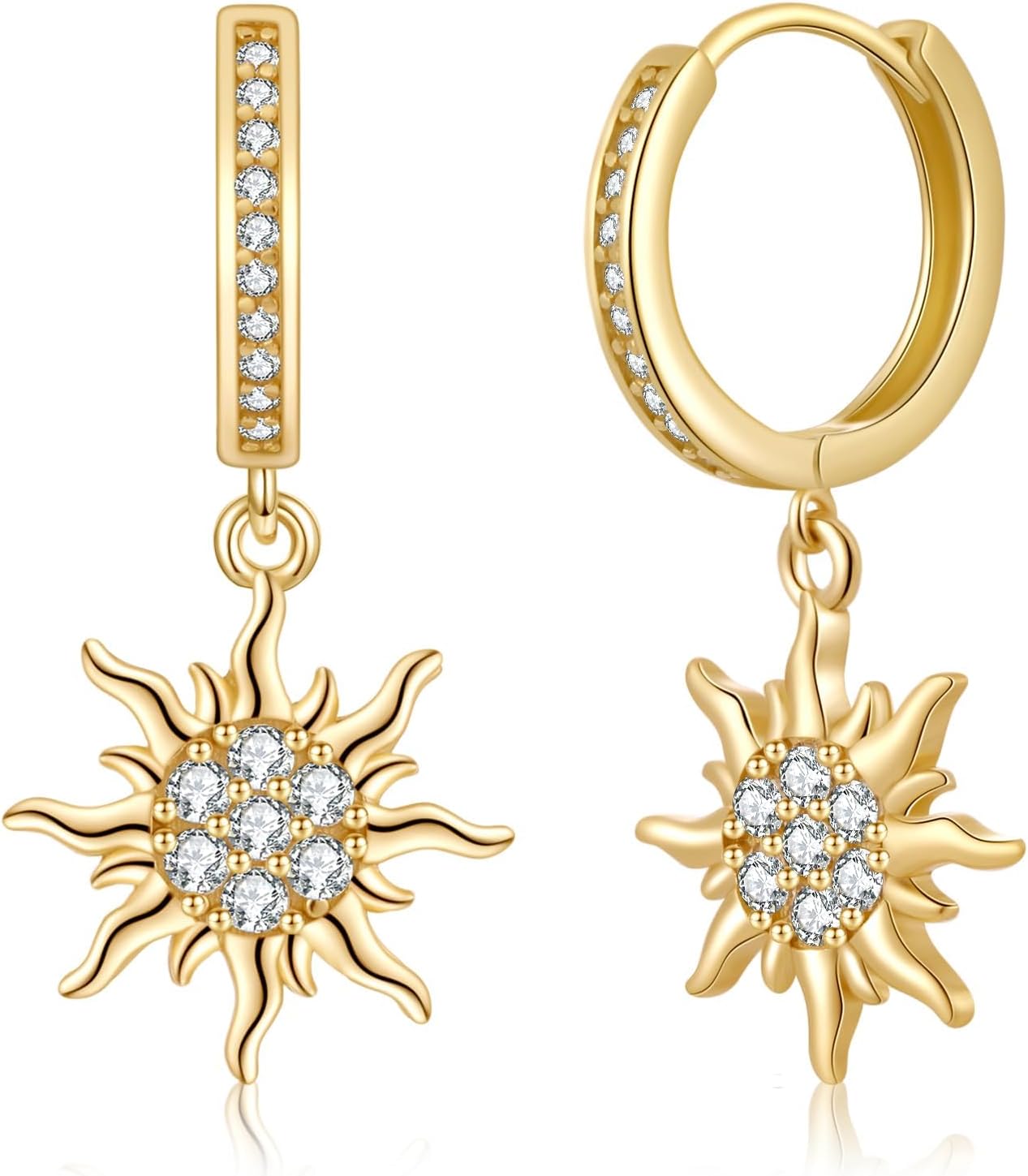 ToHeart Gold Sun Earrings for Women Sun Dangle Earrings Cubic Zirconia Earrings