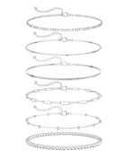 DEARMAY 6PCS Gold&Silver Bracelets Set for Women Dainty, Stackable Sterling Silver Plated Beaded Figaro Herringbone Paperclip Chain Waterproof, Layered Bracelets Set Gifts for Women Mom Her