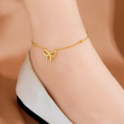 WETMT 4Pcs 14K Gold Plated Bow Necklace Earring Bracelet Anklet Set for Women Cute Dainty Stainless Steel Chain Bow Pendent Choker Necklace Set Stuff Personalized Jewelry Gift
