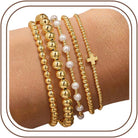 Yoosteel Gold Beaded Bracelets Set for Women Teen Girl Gifts Non Tarnish - 14K Gold Plated Dainty Round Beaded Pearl Cross Bracelet Stack for Women Teenage Girls Stackable Jewelry Gifts