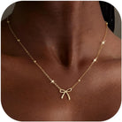 Thaivor Necklace for Women Dainty Bow Necklace 14K Gold Plated Cute Choker Small Pendant Charm Necklaces Teen Gift Trendy Stuff Personalized Jewelry Gifts