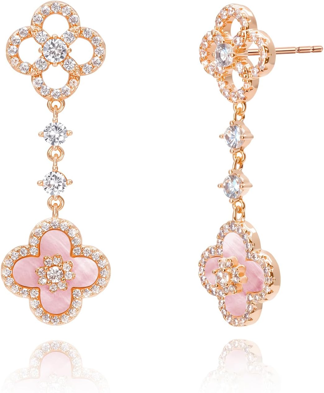 Aura & lrena Clover Earrings for Women, Vintage Pearl Earrings, Bridal Earrings, 18K Gold Plated with Mother of Pearl and AAA Zirconia, 925 Silver Hypoallergenic Posts, Gift for Wedding Anniversary