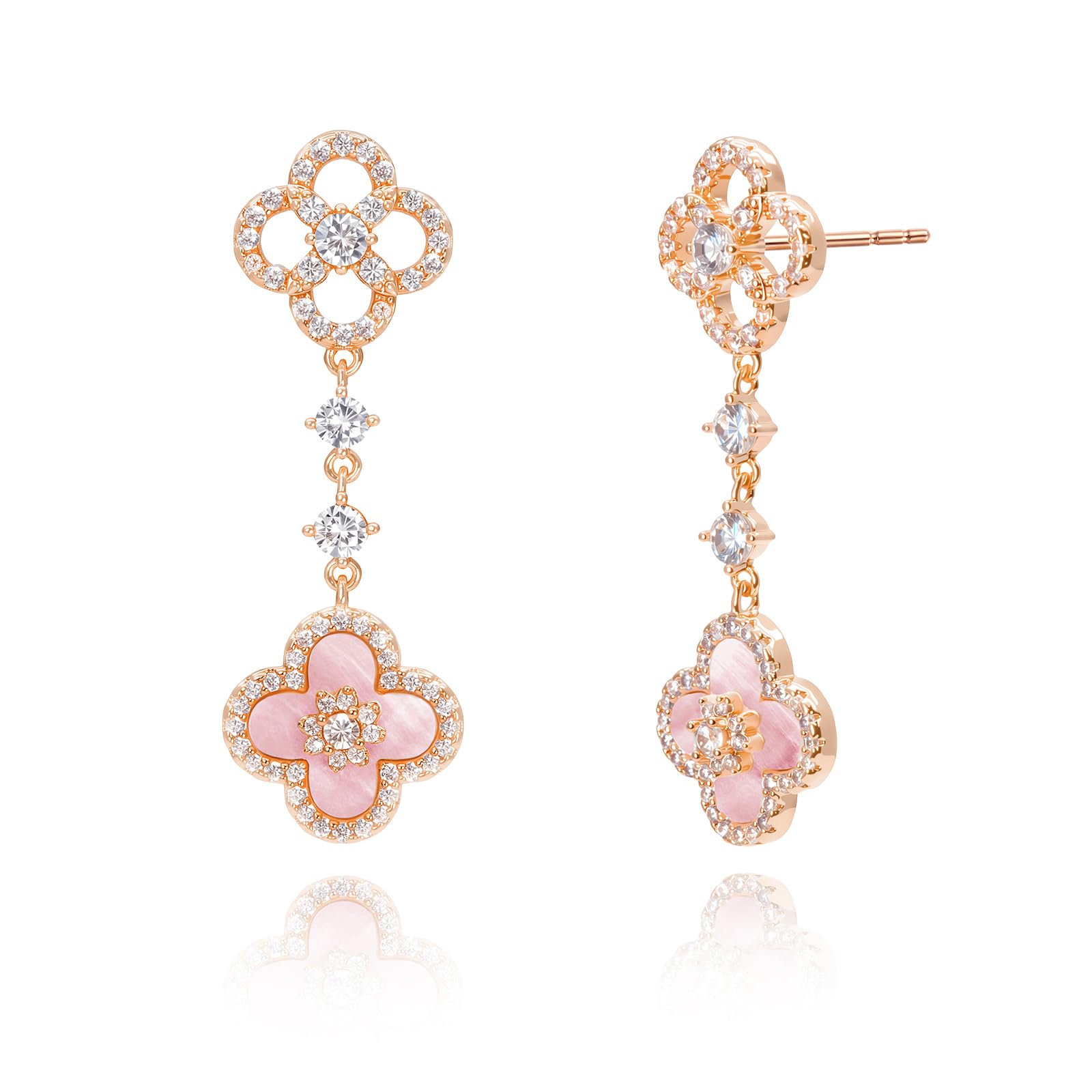 Aura & lrena Clover Earrings for Women, Vintage Pearl Earrings, Bridal Earrings, 18K Gold Plated with Mother of Pearl and AAA Zirconia, 925 Silver Hypoallergenic Posts, Gift for Wedding Anniversary