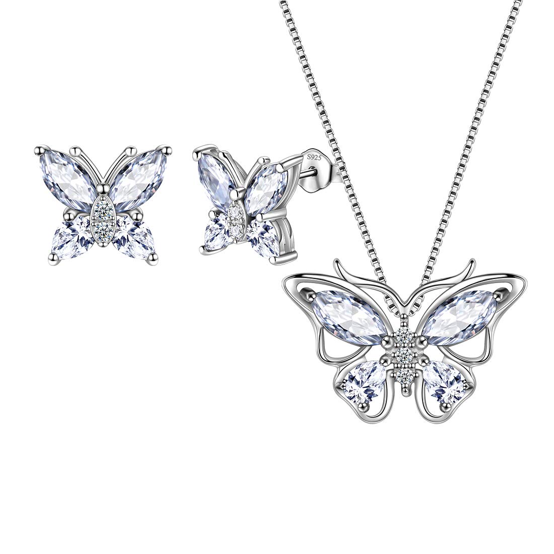 Aurora Tears Butterfly Jewelry,Women 925 Sterling Silver Butterflies Birthstone Pendant Necklace/Earrings/Rings Wedding Gift