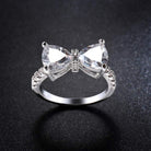 Fashion Bow Tie Ring Heart Cubic Zirconia Bowknot Anniversary Wedding Engagement Ring White Gold Plated CZ Eternity Rings for Women
