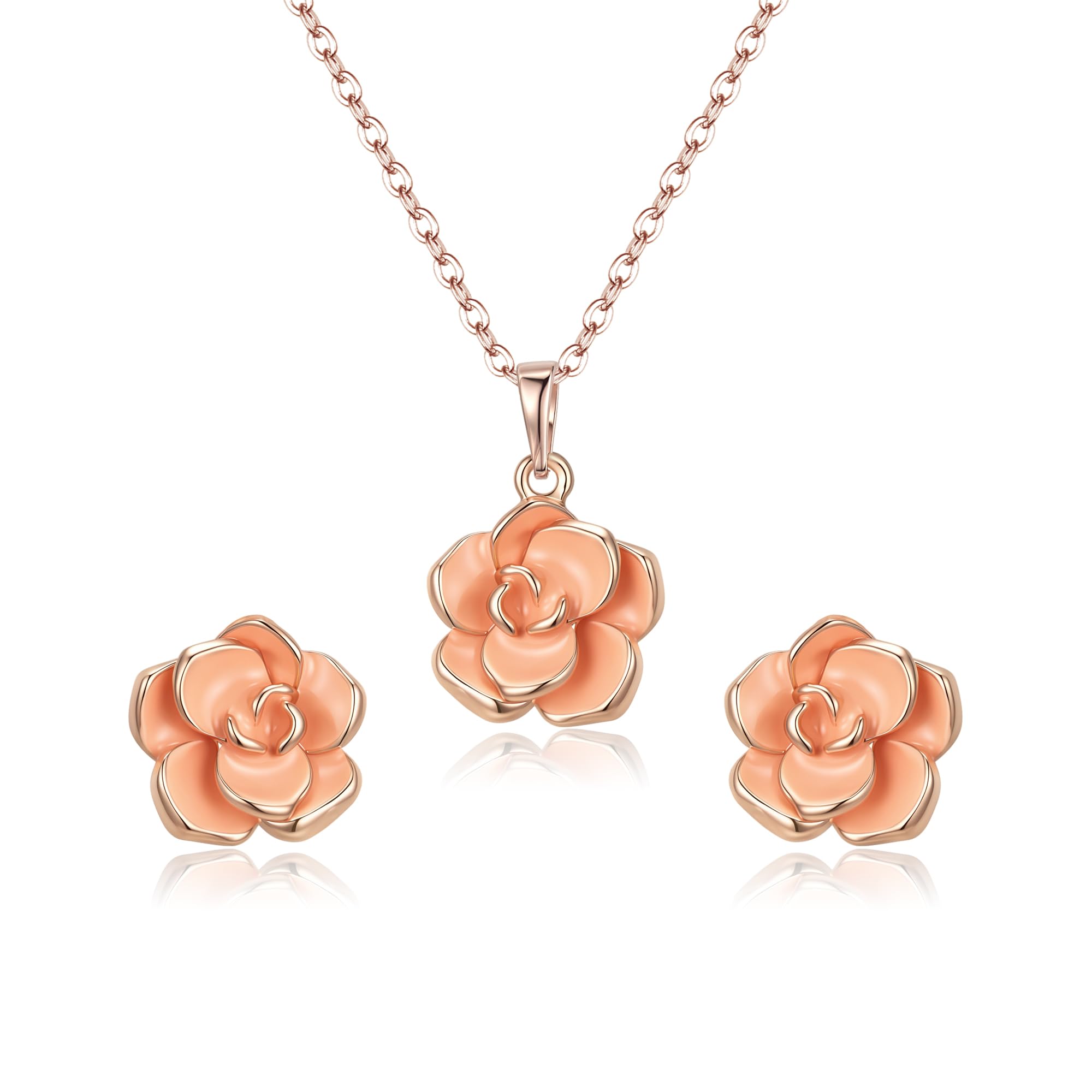 EleQueen Rose Flower Necklace Earrings Bracelet Set 14K Gold Plated Hypoallergenic Jewelry Sets Gift for Women