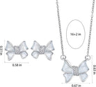 Silver Bow Earrings and Necklace Set for Women Elegant White Gold CZ Necklace & Stud Earrings Set with Clear Resin Drip, Dainty Matching Lovely Jewelry Gift for Her Mother (Birthday, Anniversary, Graduation, Christmas)