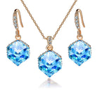 EVEVIC Colorful Cubic Austrian Crystal Pendant Necklace Earrings for Women 14K Gold Plated Hypoallergenic Jewelry Set