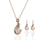 ASHMITA Rose Gold Teardrop Necklace Gemstone Dangle Earrings Wedding Jewelry Set