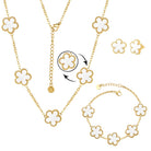 Clover Neckalce Bracelet Earring Set for Women 14K Gold Plated Stainless Steel Four Leaf Clover Jewelry Set
