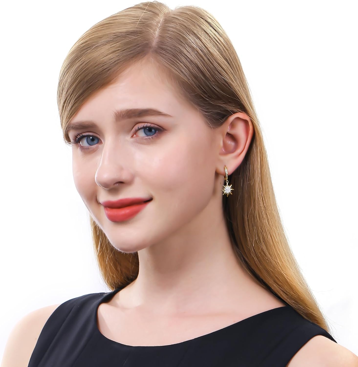 ToHeart Gold Sun Earrings for Women Sun Dangle Earrings Cubic Zirconia Earrings