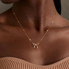 Thaivor Necklace for Women Dainty Bow Necklace 14K Gold Plated Cute Choker Small Pendant Charm Necklaces Teen Gift Trendy Stuff Personalized Jewelry Gifts