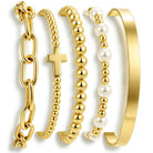 Chunky Gold Bangle Bracelets for Women, Dainty 14k Gold Plated Big Stackable Bangles Set, Trendy Statement Cuff Bracelet Stack Fashion Jewelry Gifts