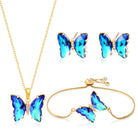 Butterfly Crystal Jewelry Set with Butterfly Necklace Stud Earrings Bolo Bracelet Adjustable Ring for Women Trendy, Iridescent Y2K Dainty Butterfly Jewelry Gifts