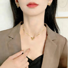 WETMT 4Pcs 14K Gold Plated Bow Necklace Earring Bracelet Anklet Set for Women Cute Dainty Stainless Steel Chain Bow Pendent Choker Necklace Set Stuff Personalized Jewelry Gift