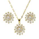 Delicate Zircon Flower Necklace Earrings Jewelry Set - 18K Gold Plated Stainless Steel Lip Chain Choker S925 Silver Needles Stud Earrings for Women, Luxury Accessories Gifts, Packed with Box