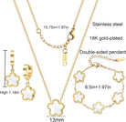 Lucky Clover Jewelry Set 18K Gold Plated Five Leaf Clover Necklace Bracelet Earrings Set Flower Jewelry Sets Birthday Gifts for Women