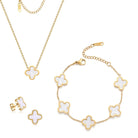 TICVRSS Lucky Clover Sets, 18K Gold Plated Four Leaf Clover Bracelet, Necklace Pendant, Earrings for Women Flower Link Bracelets Set Jewelry Gifts for Women