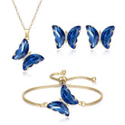 Crysdue Sparkling Cubic Zirconia Butterfly Necklace Stud Earrings Adjustable Slider Bracelet Jewelry Set, Birthday/Valentines/Mothers Day/Christmas Jewellery Gift for Women