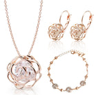 Crystalline Azuria Women 18K Gold Plated White Crystal Roses Flower Set Necklace Earrings Bracelet for Women Wedding Party Bridal Bridesmaid Accessories