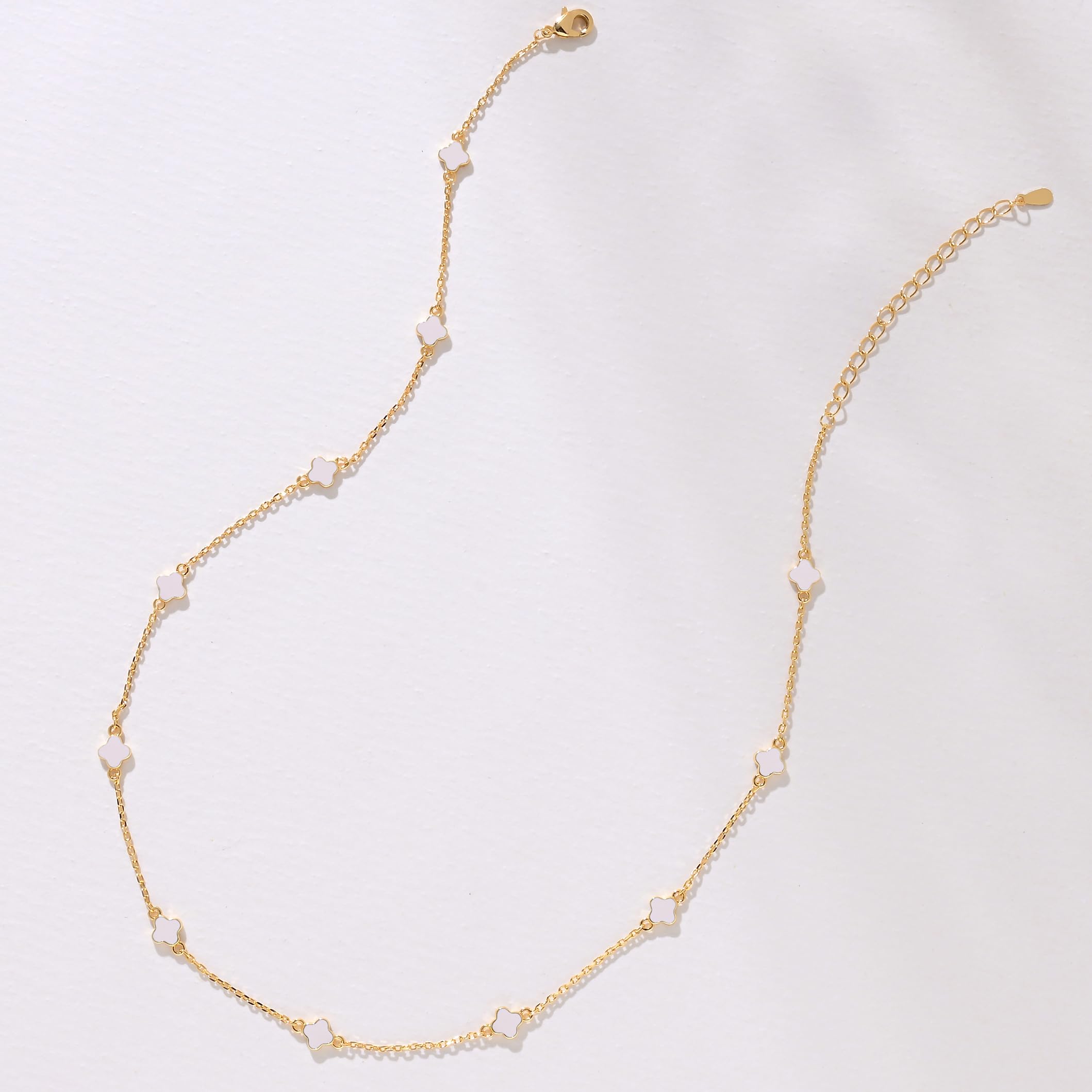 Billet-doux 14K Dainty Gold Plated Tiny Clovers Necklace For Women, Colorful Dainty Very Small 4-Leaf Clovers Gold Plated Choker Necklace, Stackable Jewelry Gifts Perfect for Her