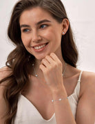 ORAZIO Dainty Silver Gold Jewelry Set for Women Trendy 14K Gold Plated CZ Flowers Pendant Choker Necklaces for Women Stud Earrings Link Bracelets Stack Jewelry Gifts for Wedding Prom Brides