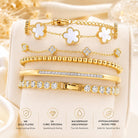 18K Gold Plated Clover Bracelet Set for Women - Four Leaf Lucky Clover Stackable Bracelets, Adjustable Beaded Chain Jewelry, Trendy Birthday Gift for Her