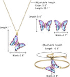 Crysdue Sparkling Cubic Zirconia Butterfly Necklace Stud Earrings Adjustable Slider Bracelet Jewelry Set, Birthday/Valentines/Mothers Day/Christmas Jewellery Gift for Women