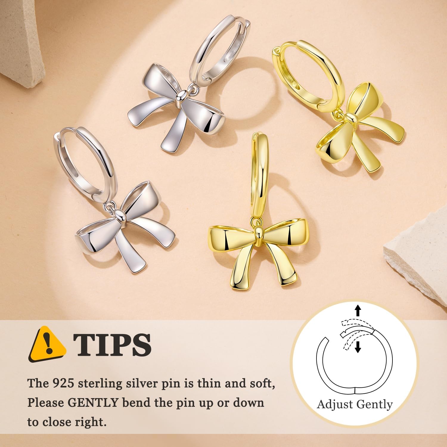 MUNDELL 14K Gold Plated Solid 925 Sterling Silver Post Bow Drop Earrings | Dainty Heart Waterdrop Hypoallergenic Drop Earrings for Women Jewelry Gift