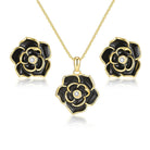 Rose Flower Earring Necklace Set - 14k Gold Plated Hypoallergenic Jewelry Sets For Women, Trendy Cubic Zirconia Floral Earring Pendant Necklace Anniversary Birthday Gift for Her