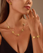 Clover Neckalce Bracelet Earring Set for Women 14K Gold Plated Stainless Steel Four Leaf Clover Jewelry Set