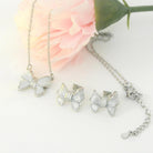 Silver Bow Earrings and Necklace Set for Women Elegant White Gold CZ Necklace & Stud Earrings Set with Clear Resin Drip, Dainty Matching Lovely Jewelry Gift for Her Mother (Birthday, Anniversary, Graduation, Christmas)