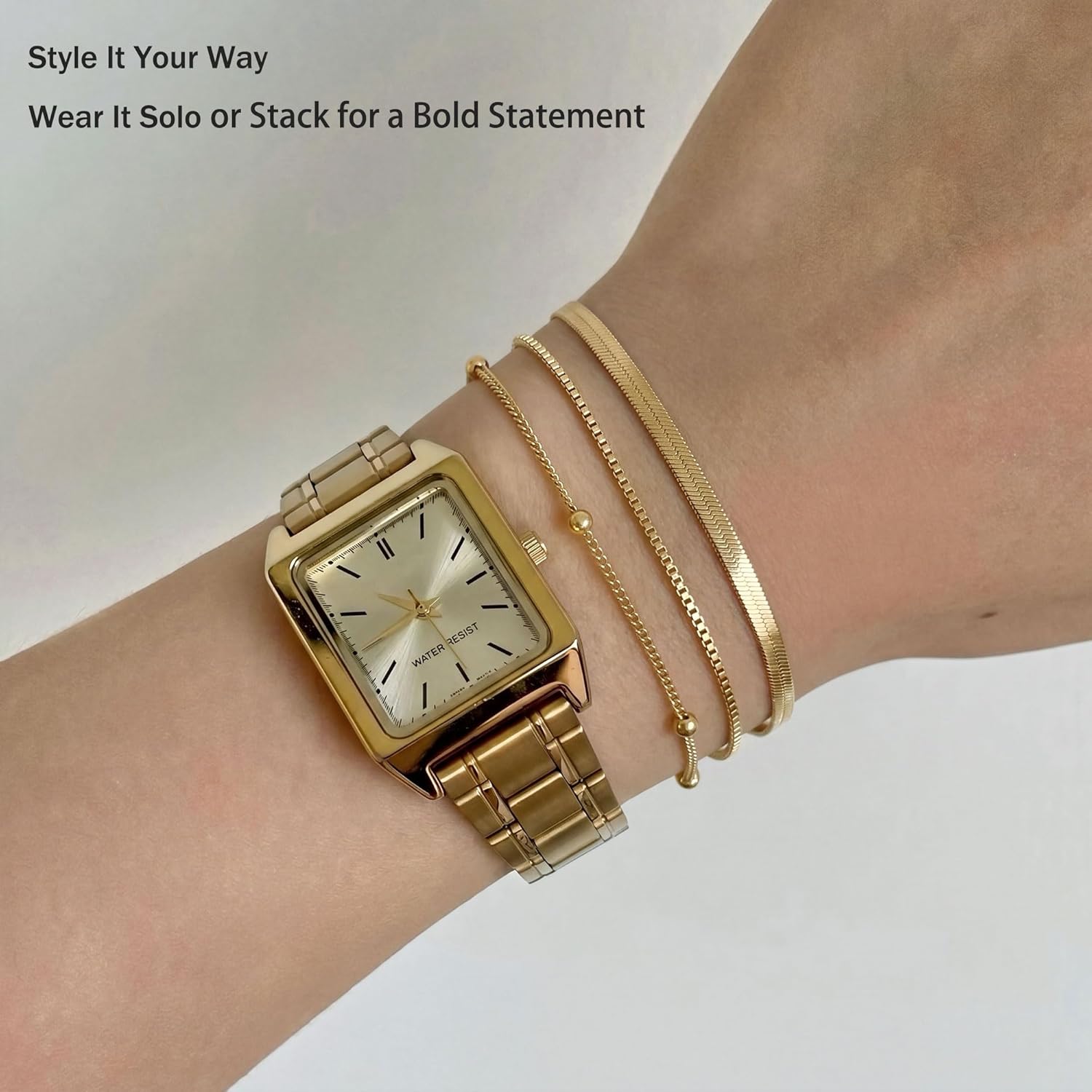 Dearmay Gold Bracelets for Women Waterproof, 14K Gold Plated Minimalist Bracelets Stack Non Tarnish Trendy Dainty Herringbone Vintage Cuban Paperclip Rope Thin Box Link Chain Stackable Jewelry Sets Modern Fashion Accessories Gifts for Womens