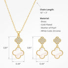 COBI Four Leaf Clover Necklace and Stud Earrings Jewelry Set White Black Green, 18k Gold Plated Clover Earrings Pendant Necklace, Clover Jewelry Set Gifts for Women