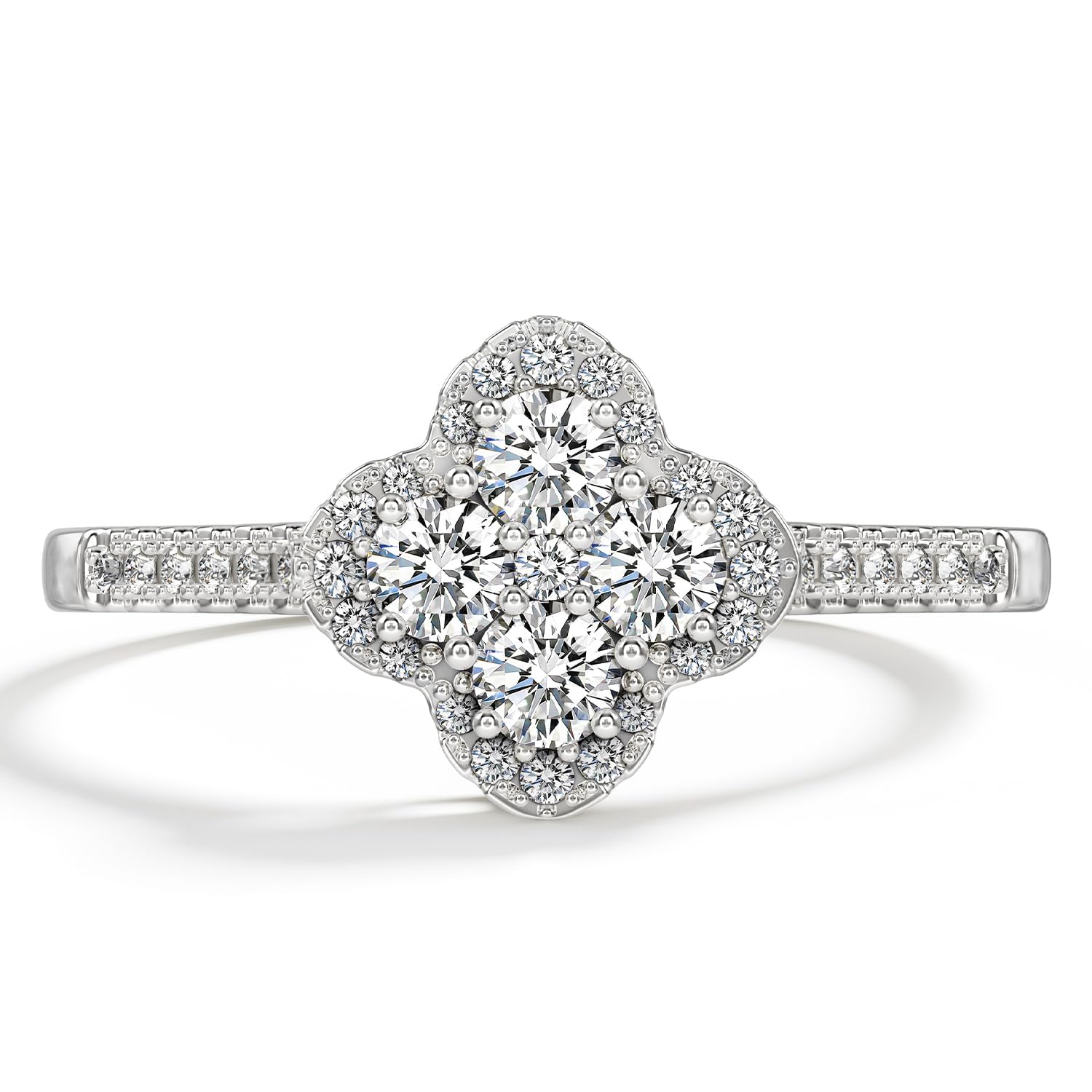 Moissanite Rings for Women 1.3ct Lucky Rings Four Leaf Clover Ring Promise Engagement Wedding Bands D Color VVS1 Moissanite Statement Rings Lucky Gifts for Women