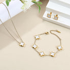 TICVRSS Lucky Clover Sets, 18K Gold Plated Four Leaf Clover Bracelet, Necklace Pendant, Earrings for Women Flower Link Bracelets Set Jewelry Gifts for Women