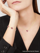 Clover Jewelry Set 3 PC - 18K Gold Plated Stainless Steel Y Necklace Four Leaf Pendant, Clover Link Bracelet Charm, Flower Earrings, Hypoallergenic Non-Tarnish,Simple Luxury Lucky Gifts for Women
