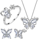Aurora Tears Butterfly Jewelry,Women 925 Sterling Silver Butterflies Birthstone Pendant Necklace/Earrings/Rings Wedding Gift