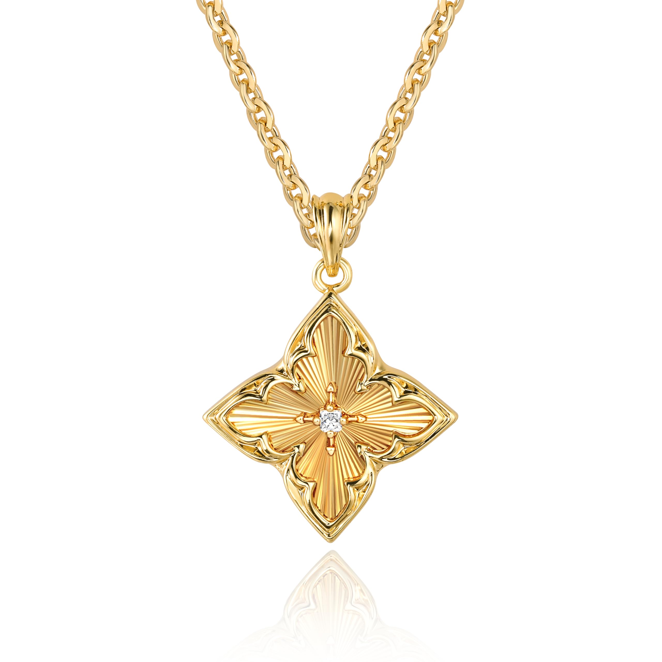 Fettero Gold Clover Necklace for Women Dainty 14K Gold Plated CZ Pendant Necklace Adjustable Chain Choker Charm Colorful Clover Pendant Lucky Necklaces for Women Jewelry
