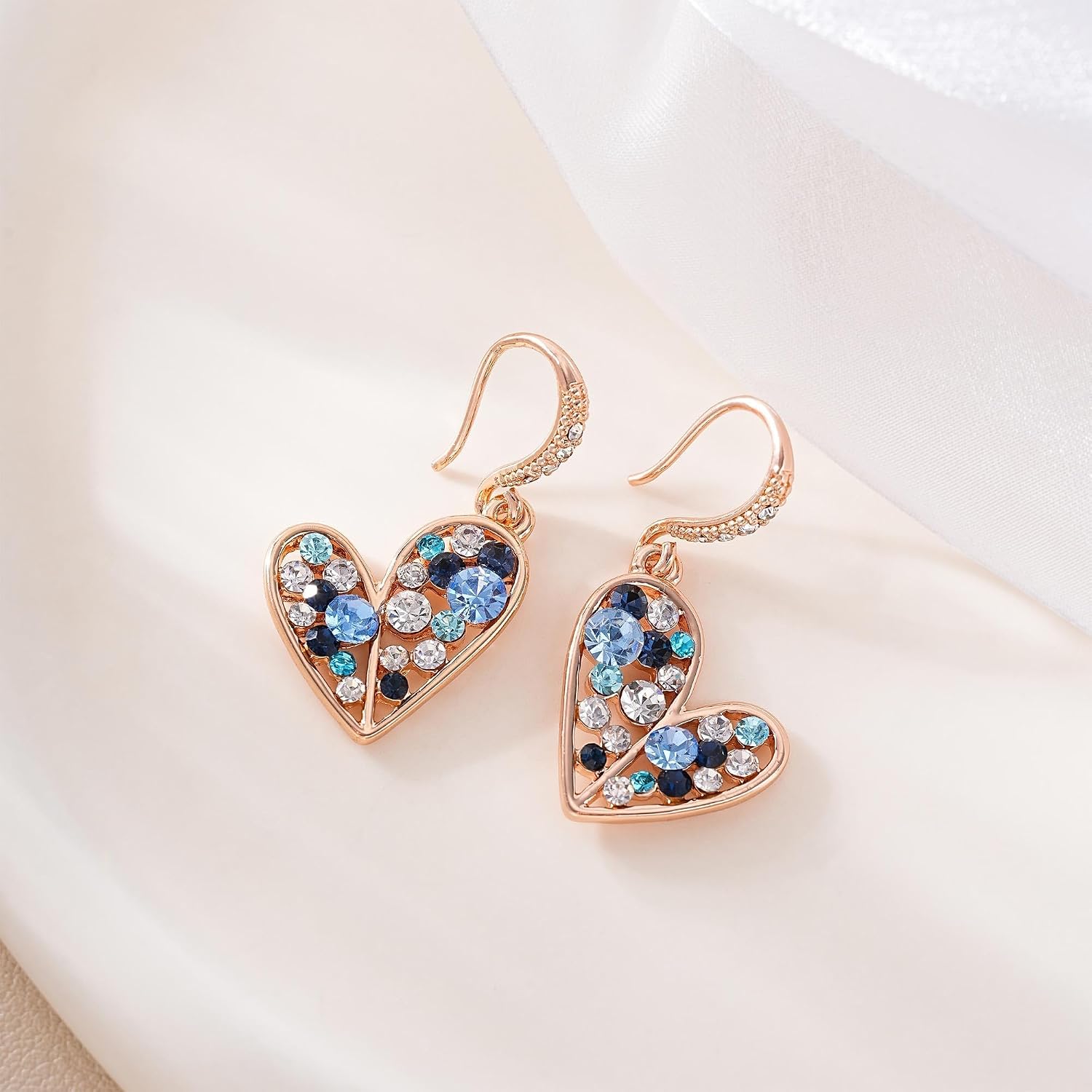 Austrian Crystal Heart Pendant Necklace Earrings Jewelry Sets for Women | Colorful Crystal,14K rose gold plated brass,Cute heart-shaped design,gift box,16+2" adjustable chain,women's jewelry set