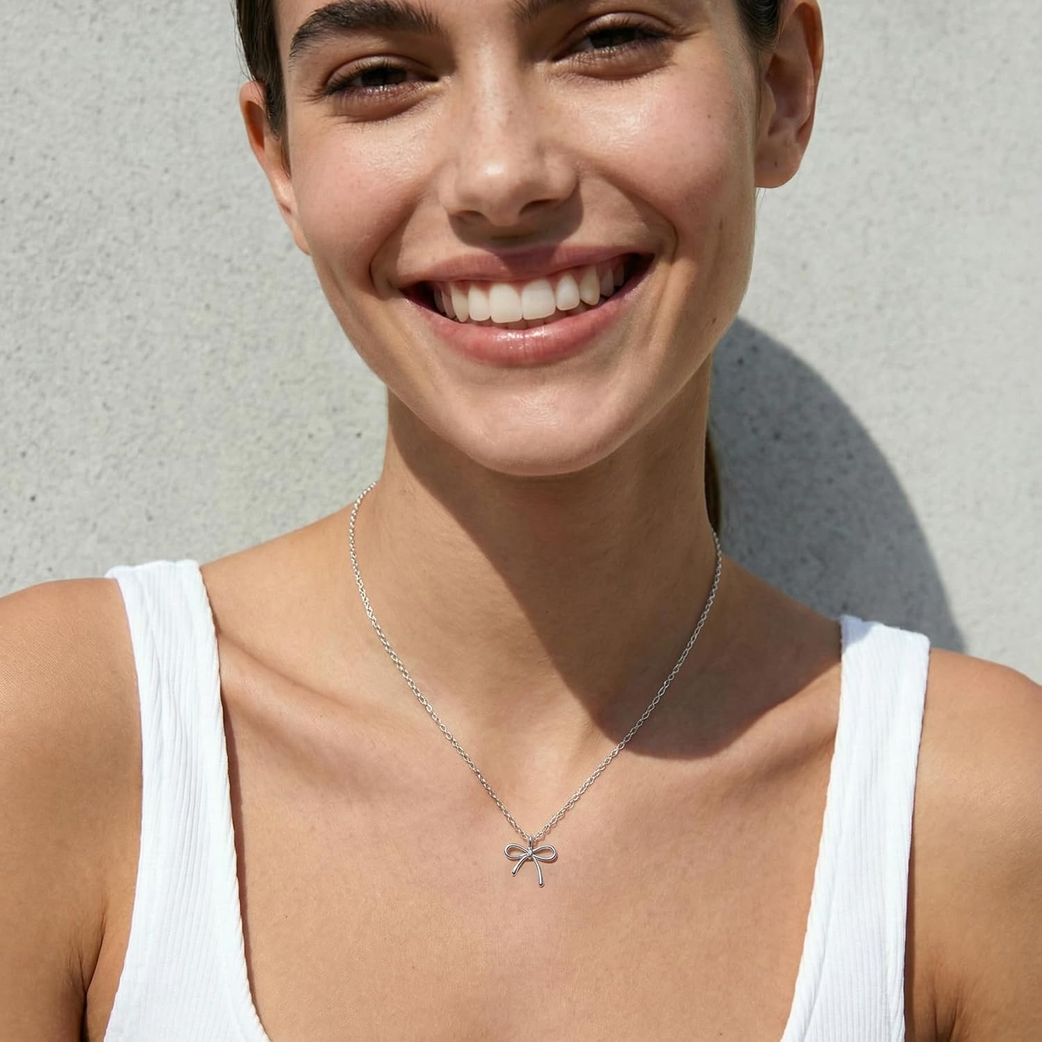 SLUYNZ Solid 925 Sterling Silver Bow Choker Necklace for Women Teens Simple Bowknot Pendant Necklace