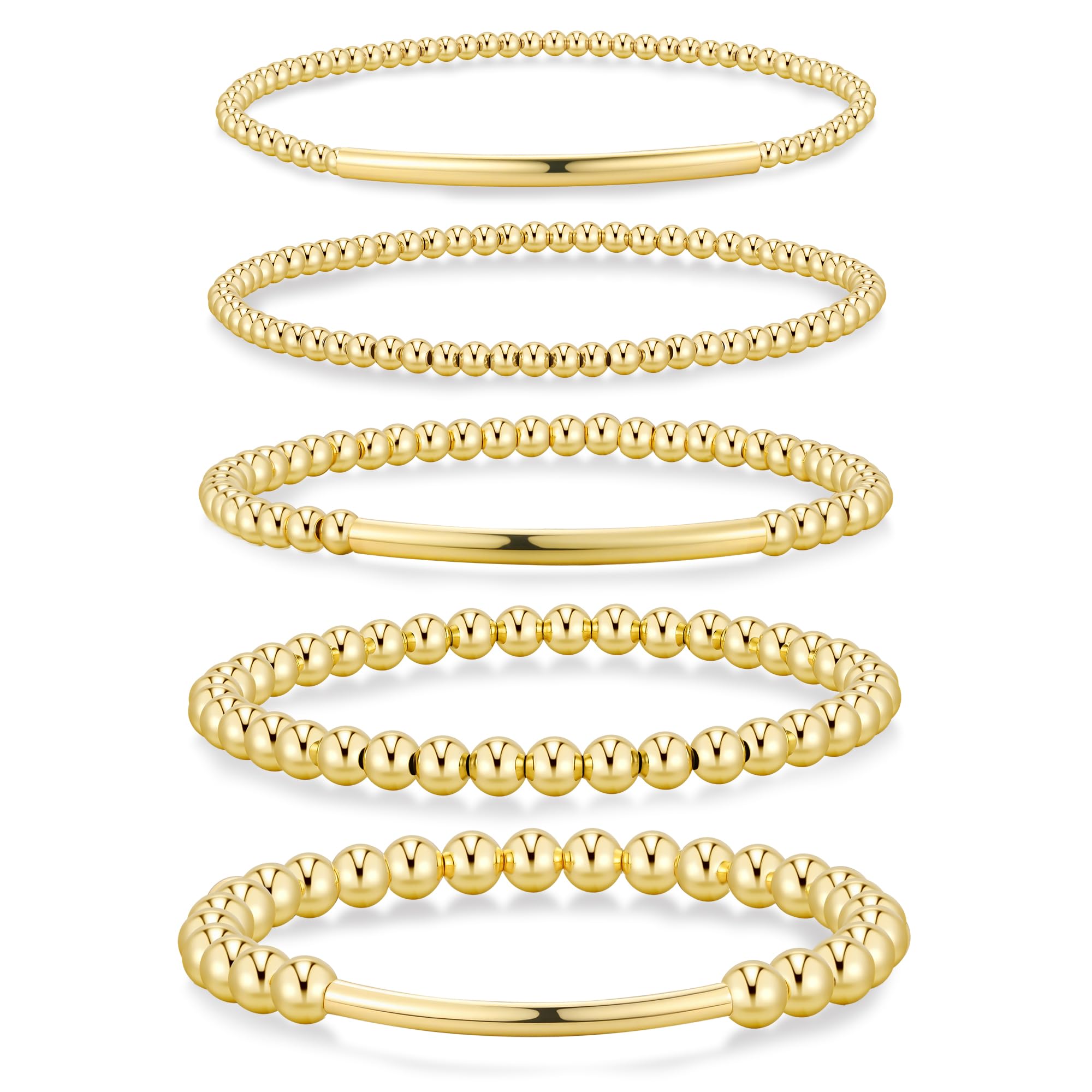 Yoosteel Gold Beaded Bracelets Set for Women Teen Girl Gifts Non Tarnish - 14K Gold Plated Dainty Round Beaded Pearl Cross Bracelet Stack for Women Teenage Girls Stackable Jewelry Gifts