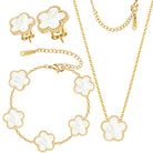 Clover Jewelry Set 3 PC - 18K Gold Plated Stainless Steel Y Necklace Four Leaf Pendant, Clover Link Bracelet Charm, Flower Earrings, Hypoallergenic Non-Tarnish,Simple Luxury Lucky Gifts for Women