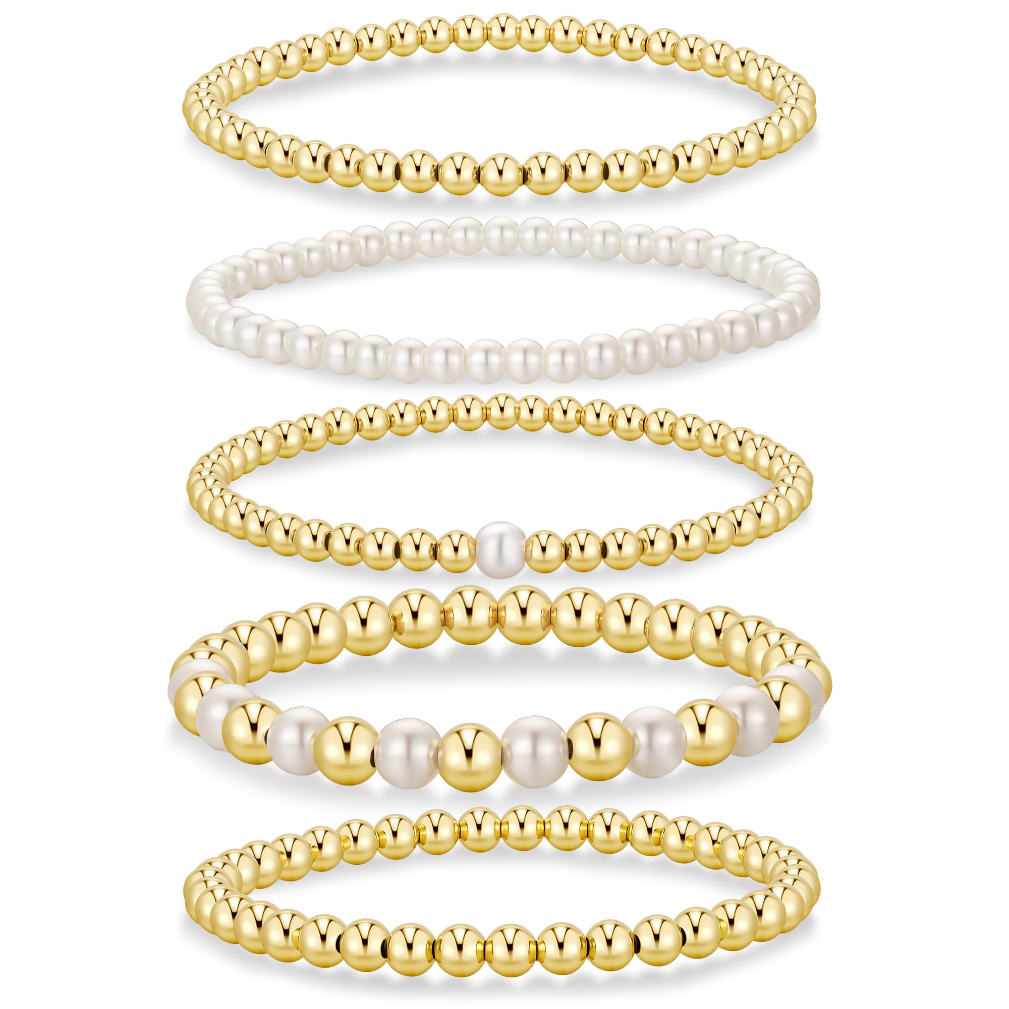 Yoosteel Gold Beaded Bracelets Set for Women Teen Girl Gifts Non Tarnish - 14K Gold Plated Dainty Round Beaded Pearl Cross Bracelet Stack for Women Teenage Girls Stackable Jewelry Gifts